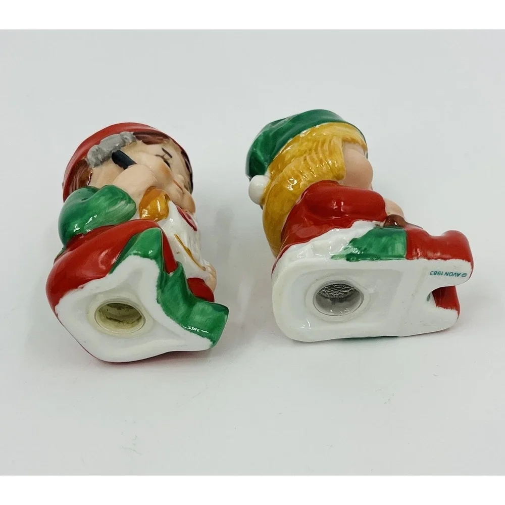 Vintage Avon 1983 Ceramic Boy Girl Elf Christmas Salt and Pepper Shakers